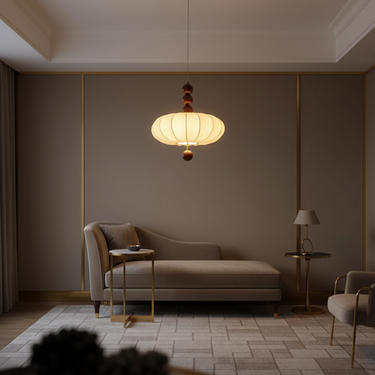Ivory Veil | Elegant Japandi Mid-Century Fabric Pendant Light Fixture Pendant Lights