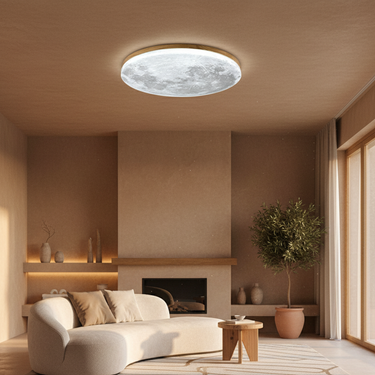 Celeste LED Flush Mount Ceiling Light with Celestial Design & Wood Frame Ceiling Lights