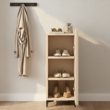 Elegant 4-Tier Shoe Storage Cabinet with Scalloped Edge Design for Entryway Shoe Storage
