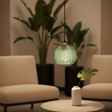 Boho Tropical Palm Leaf Glass Pendant Light - Adjustable Kitchen Hanging Fixture Lighting
