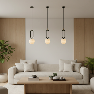 Sculptural Alabaster Pendant Light with Matte Black Frame for Kitchen Island Pendant Lights