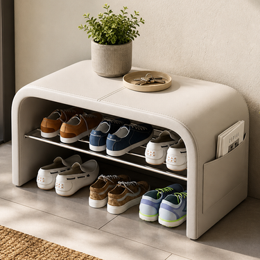 Scandinavian Shoe Storage Bench - 1-Tier Faux Leather Shoe Rack for Entryway Shoe Storage Benches