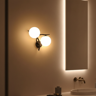 Modern Iron Wall Sconce Lighting with Dual Glass Ball Accent for Bedrooms & Corridors Lighting
