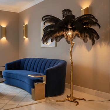 Elegant Feather Shade Floor Lamp - Modern Tripod Standing Lamp for Living Room Floor Lamps