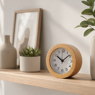 Elegant Wooden Analog Alarm Clock with Silent Quartz Movement