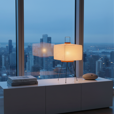 Akari 7A Minimalist Table Lamp with Hand-Folded Washi Shade Table Lamps