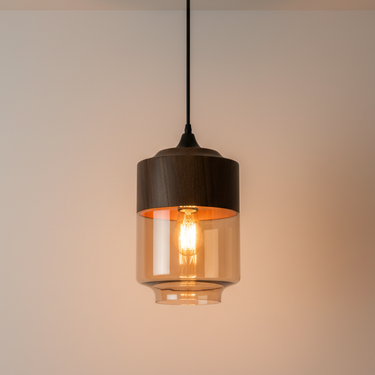 NordLuna Scandinavian Ceiling Lamp - Wooden Light Fixture with Tinted Glass, Adjustable Height for Dining Room & Living Spaces Ceiling Light