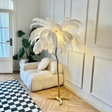 Elegant Feather Shade Floor Lamp - Modern Tripod Standing Lamp for Living Room