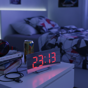 Sleek Curved LED Digital Alarm Clock with Adjustable Dimming Feature
