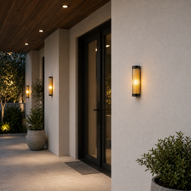 Modern Cylinder Sconce Ribbed Glass Outdoor Light Fixture Outdoor Lighting