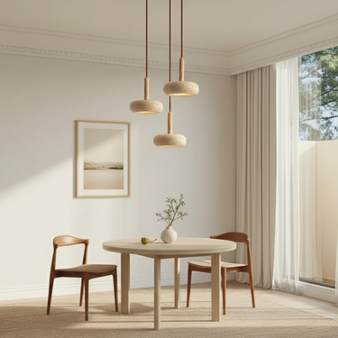 Halo Stone Pendant Light - Adjustable Kitchen Pendant Lighting with Ethereal Design Ceiling Light