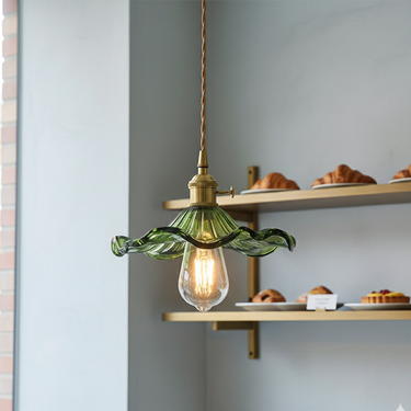 Elegant Petal Pendant Light - Fluted Glass Shade & Brass Fitting for Kitchen Pendant Lighting Lighting