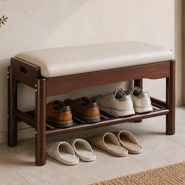 Elegant Rubberwood Shoe Storage Bench with Open Shelf for Entryway Shoe Benches