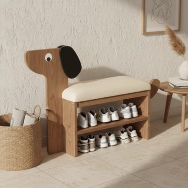 Creative Dog-Shaped Shoe Storage Bench with Bamboo Base for Entryway Benches