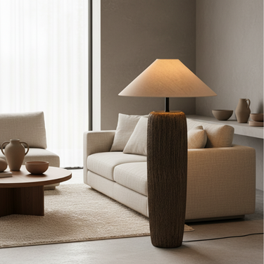 Norvyn Root - Modern Floor Lamp with Weathered Wood & Soft Fabric Shade Lamps