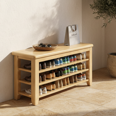 Elegant Solid Wood Shoe Bench with 3 Tiers for Entryway Storage Benches