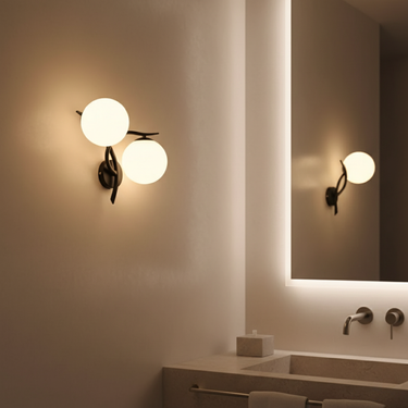 Modern Iron Wall Sconce Lighting with Dual Glass Ball Accent for Bedrooms & Corridors Lighting