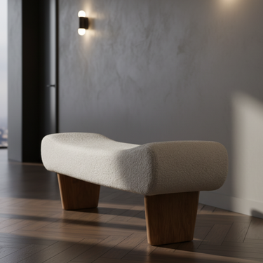 Scandinavian Shoe Bench with Lambswool Upholstery & Pine Wood Base Benches