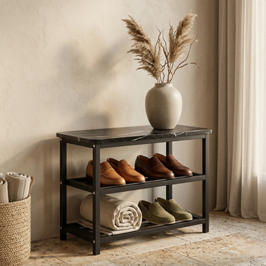 Modern Minimalist Shoe Rack - 2-Tier Shoe Storage Organizer in Wood & Steel Shoe Storage Racks