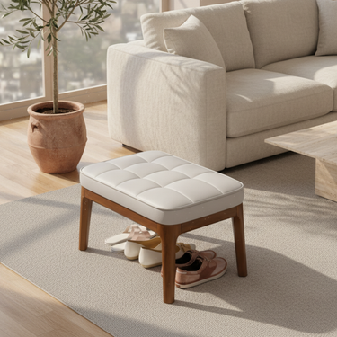Scandinavian Shoe Storage Bench with Solid Wood Frame & PU Leather Seat Benches