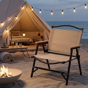 Minimalist Foldable Khaki Outdoor Camping Chair with Armrests