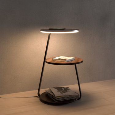 Modern Floor Lamp and Side Table, LED Wireless Charging Nightstand for Bedroom & Living Room Floor Lamps
