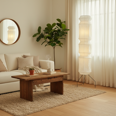 Akari Modern Floor Lamp with Handmade Washi Paper Shade for Living Room Lamps