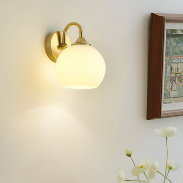 Contemporary Spherical Glass Wall Sconce Light with Striped Design Lighting