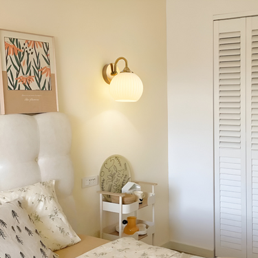 Contemporary Spherical Glass Wall Sconce Light with Striped Design Lighting