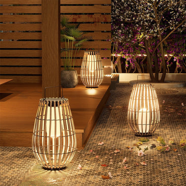 Outdoor Solar Rattan Floor Lamp | Handwoven Waterproof Patio & Garden Lighting Decor Outdoor Lighting
