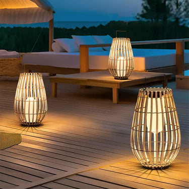 Outdoor Solar Rattan Floor Lamp | Handwoven Waterproof Patio & Garden Lighting Decor Outdoor Lighting