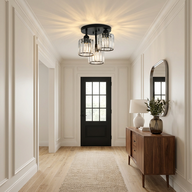 Elegant Crystal Semi Flush Ceiling Light for Bedroom & Living Room Lighting