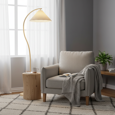 Aira Pleated Arc Floor Lamp – Adjustable Sculptural Floor Light for Modern Living Spaces Lamps