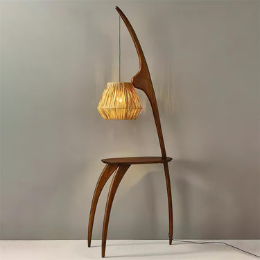 Elegant Minimalist Floor Lamp with Natural Wood & Rattan Shade Floor Lamps