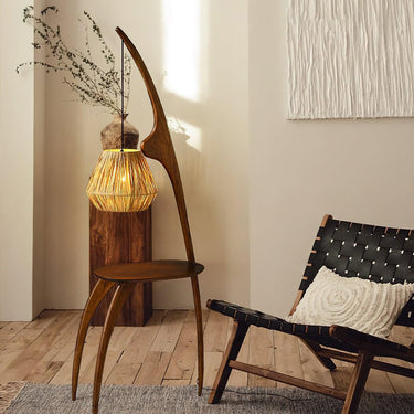 Elegant Minimalist Floor Lamp with Natural Wood & Rattan Shade Floor Lamps