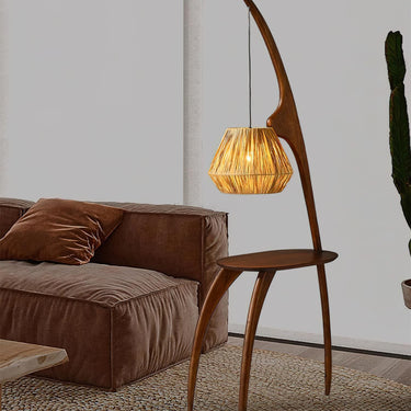 Elegant Minimalist Floor Lamp with Natural Wood & Rattan Shade Floor Lamps