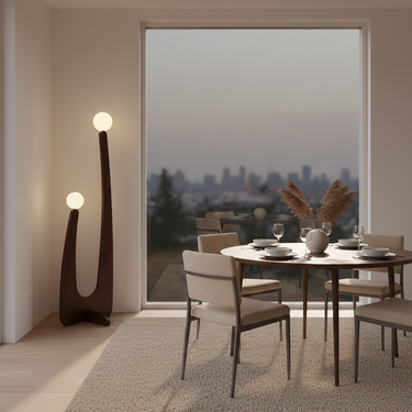 Kado Sculptural Wood Floor Lamp – Dual Globe Floor Light for Modern Living Spaces Floor Lamps