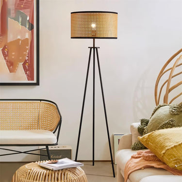 Elegant Morenci Floor Lamp with Handmade Wicker Shade & Minimalist Design Floor Lamps