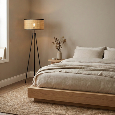 Elegant Morenci Floor Lamp with Handmade Wicker Shade & Minimalist Design Floor Lamps