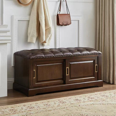 Elegant Solid Wood Shoe Storage Bench with Leather Upholstery Shoe Storage Benches