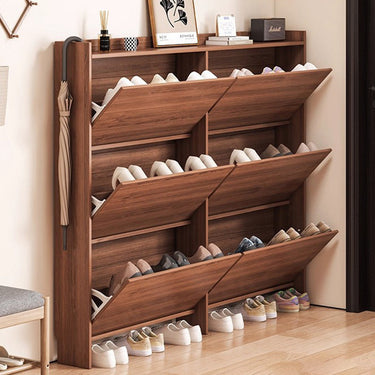 Elegant Vintage 3-Tier Shoe Storage Rack - Walnut Shoe Organizer Shoe Storage
