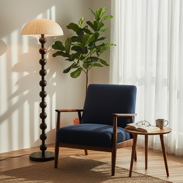 Elegant Wooden Bead Floor Lamp - Modern Design with Rice Paper Shade for Living Room Floor Lamps