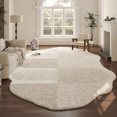 Château Vellure - Elegant French Cream Plush Area Rug, Irregular Shape Washable Living Room Rug Rugs