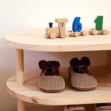 Children Shoe Storage Bench with Japanese Pine Wood 2-Tier Entryway Rack Benches
