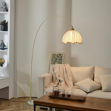 Kimala Modern Arc Floor Lamp - Black Metal Base with Fabric Shade Floor Lamps