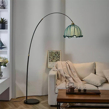 Kimala Modern Arc Floor Lamp - Black Metal Base with Fabric Shade Floor Lamps
