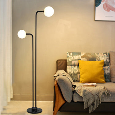 Modern Black Floor Lamp with Dual Glass Shades for Living Room Floor Lamps