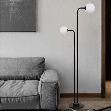Modern Black Floor Lamp with Dual Glass Shades for Living Room Floor Lamps