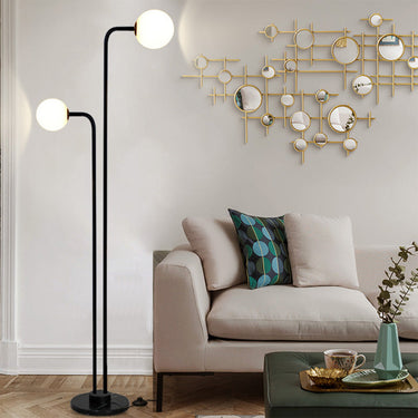 Modern Black Floor Lamp with Dual Glass Shades for Living Room Floor Lamps