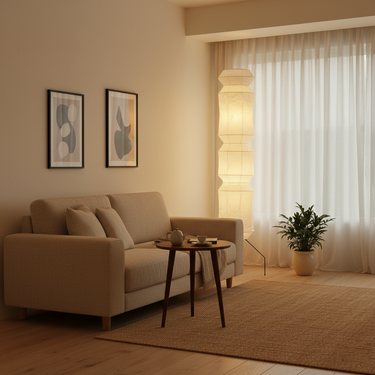 Sora Sculptural Washi Floor Lamp – Handmade Japanese Paper & Wood Floor Light for Modern Living Rooms Lighting